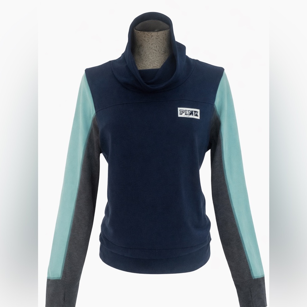 PINK Victoria’s Secret Ultimate Navy Colorblock Cowl Neck Pullover – Size Large
